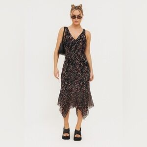 vintage 90s HANDKERCHIEF HEM midi dress polka dot Y2K surplice neckline M L